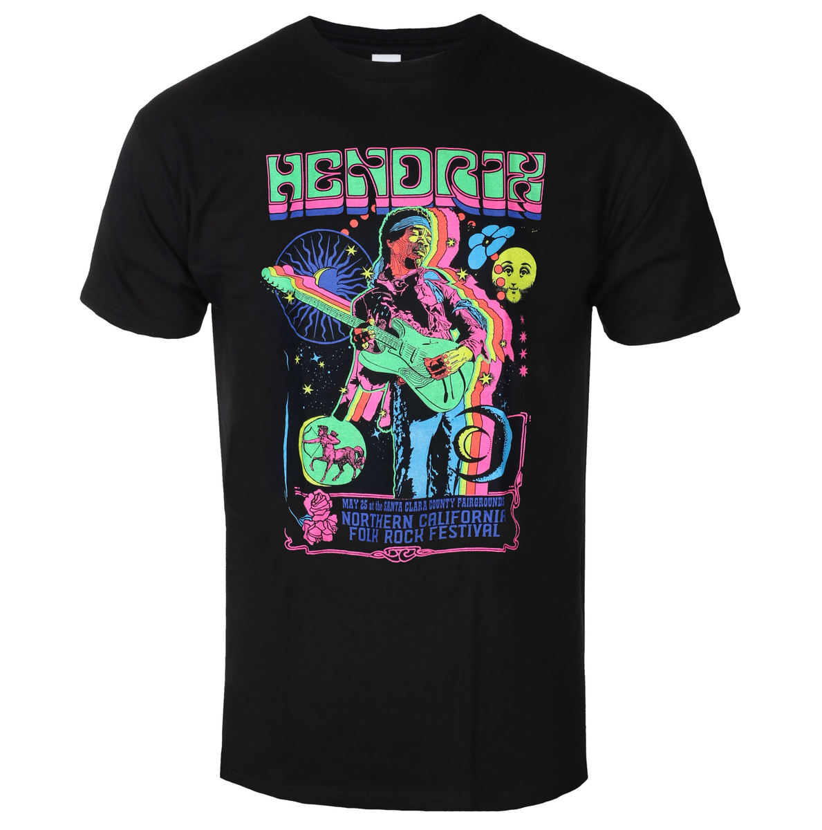 tricou stil metal bărbați Jimi Hendrix - GUITAR BLACKLIGHT - LIQUID BLUE - 31932 M