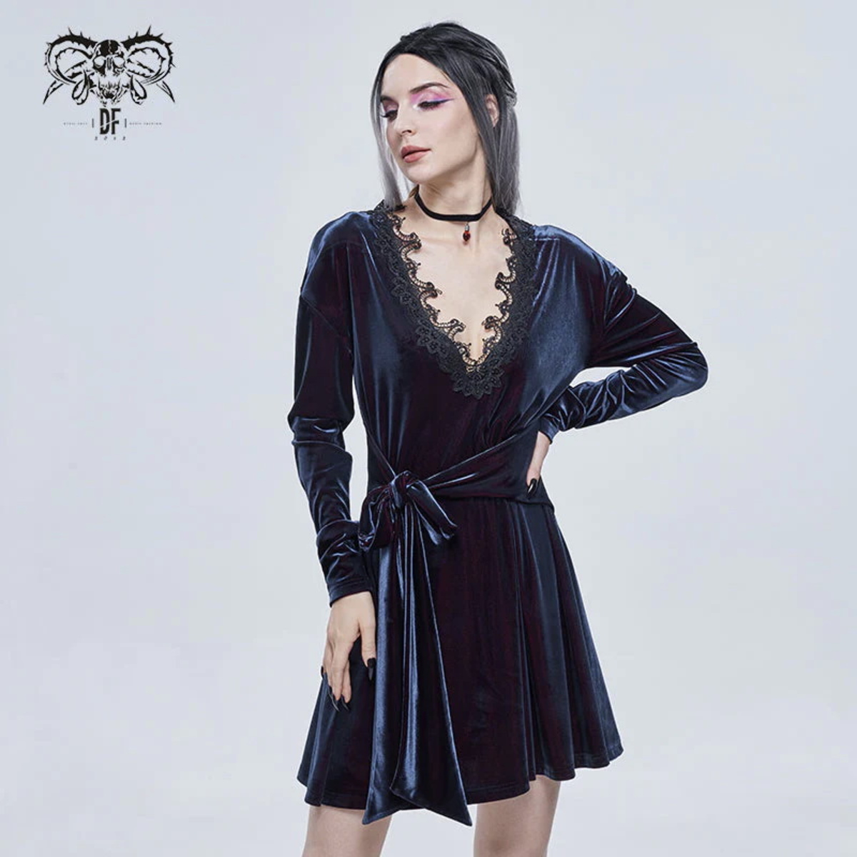 Rochie Pentru Femei DEVIL FASHION - Lauren Velvet Gothic Lace Belted XXL